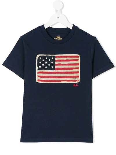 Ralph Lauren Kids' American Flag Patch T-shirt In Blue