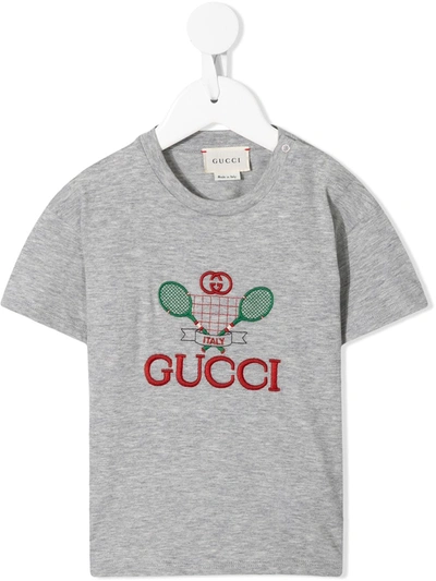 Gucci Babies' Embroidered Logo T-shirt In Grey