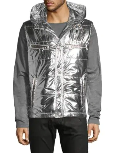 Balmain Snap-front Hooded Vest In Argento