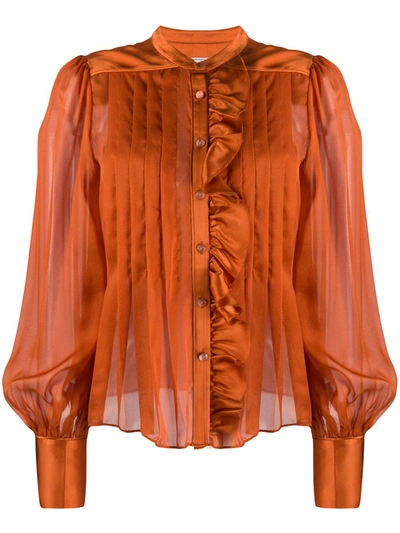 Temperley London Pleated Chiffon And Satin Blouse In Orange