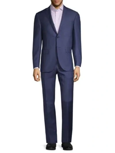 Corneliani Standard-fit Windowpane Wool Suit In Dark Blue