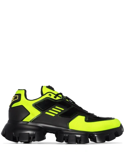 Prada Black And Yellow Cloudbust Thunder Sneakers In Black