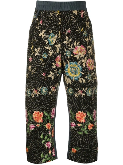 By Walid Floral Embroidered Cropped Trousers In Blue
