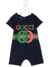 Gucci Babies' Interlocking G Print Romper In Blue