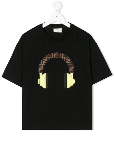 Fendi Teen Ff Headphone Motif T-shirt In Black