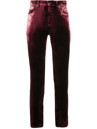 Saint Laurent Velvet Skinny Trousers In Red