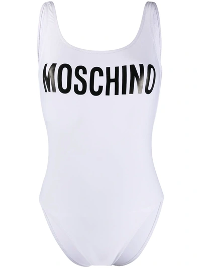 Moschino Logo Printed Swimsuit In White