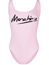 Moschino Low Back Logo Swimsuit In Pink
