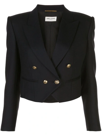 Saint Laurent Cropped Double-breasted Blazer In Black