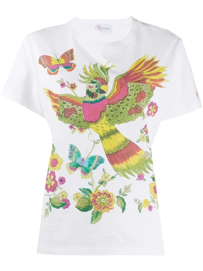 Red Valentino Bird Of Paradise Printed T-shirt In White