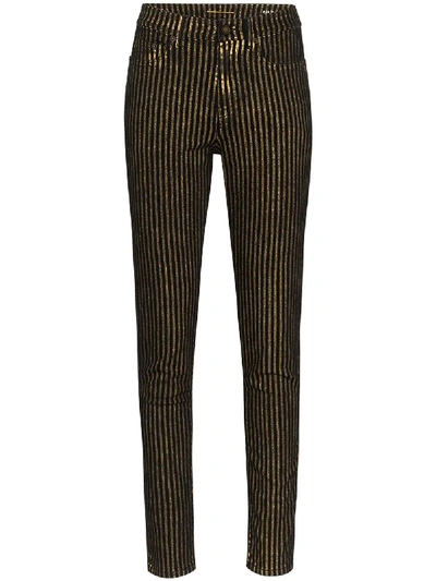 Saint Laurent Metallic Striped Skinny Jeans In Black