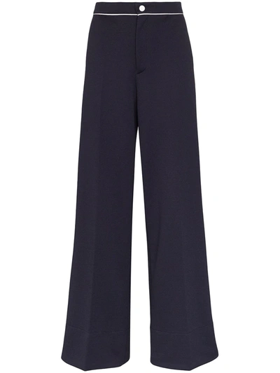 Moncler High-waisted Flared Trousers In Blue