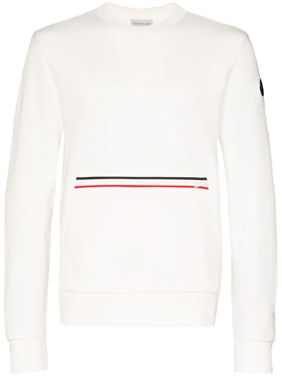Moncler Front Stripe Cotton Sweatshirt In White