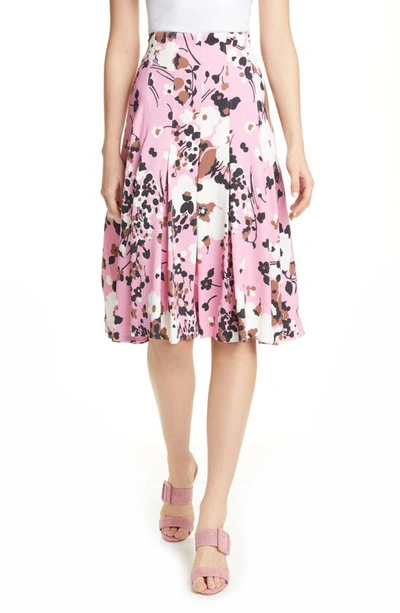 Veronica Beard Sania Floral Print Pleated Skirt In Pink Multi