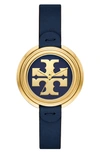 Tory Burch Women's The Miller Goldtone Stainless Steel & Leather Strap Watch In Navy/gold