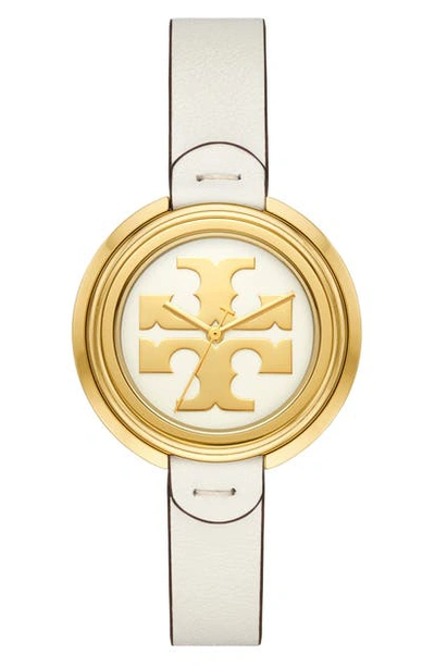 Tory Burch The Miller Goldtone Stainless Steel & Leather Strap Watch In White