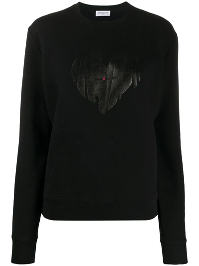 Saint Laurent Heart Printed Sweatshirt In Black