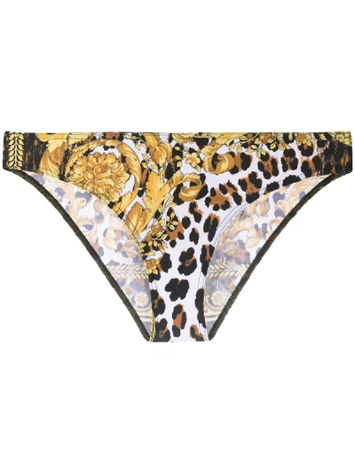 Versace Baroque Leopard-print Bikini Bottoms In Yellow