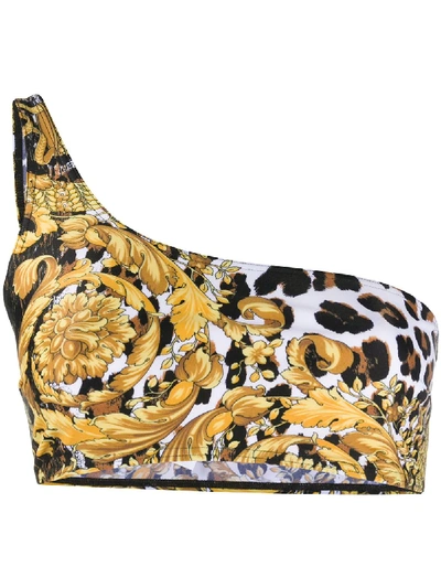 Versace Baroque Leopard-print Bikini Top In Yellow