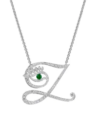 Tabayer Eye 18k White Gold, Emerald & Diamond Zen Pendant Necklace