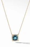 David Yurman Petite Châtelaine® Pavé Bezel Pendant Necklace In 18k Yellow Gold With Hampton Blue Topaz, 18"