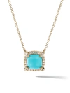 David Yurman Women's Petite Châtelaine Pavé Bezel Pendant Necklace In 18k Yellow Gold With Gemstone In Turquoise