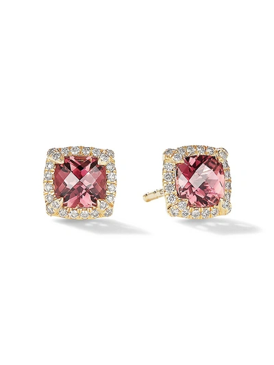 David Yurman Women's Petite Châtelaine Pavé Bezel Stud Earrings In 18k Yellow Gold With Gemstone In Pink Tourmaline