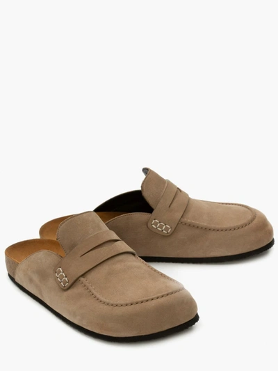 Jw Anderson Suede Loafer Mules In Cappuccino