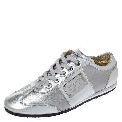 Pre-owned Dolce & Gabbana Silver Metallic Leather Limited Edition Sneakers Size 40.5