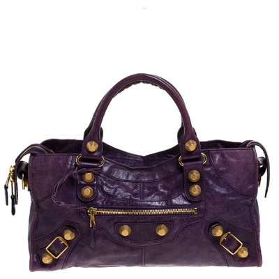 Pre-owned Balenciaga Purple Leather Ggh Part Time Tote