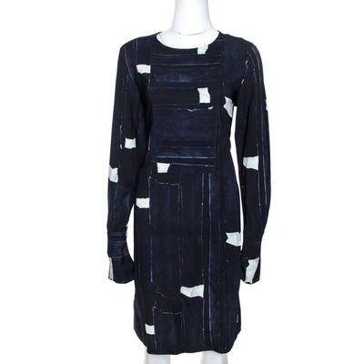 Pre-owned Max Mara Navy Blue Abstract Printed Crepe Shift Dress M