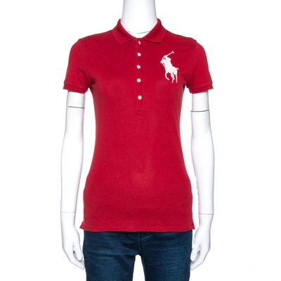 Pre-owned Ralph Lauren Brick Red Cotton Pique Bead Embroidered Logo Polo T-shirt S
