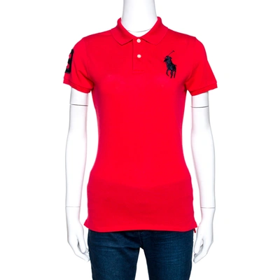 Pre-owned Ralph Lauren Red Cotton Pique Logo Embroidered Polo T-shirt M