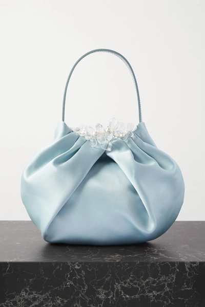 Simone Rocha Embellished Pleated Silk Clutch Bag In Blue