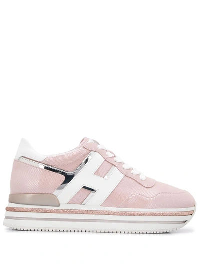 Hogan Midi H222 Platform Sneakers In Silver,white,pink