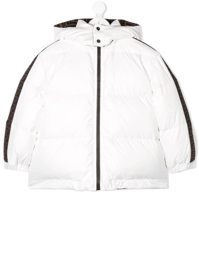 Fendi Kids' Ff-trimmed Feather Down Jacket In White
