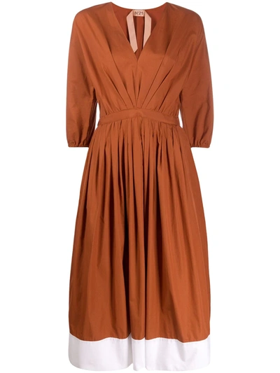 N°21 Contrast-hem Dress In Brown