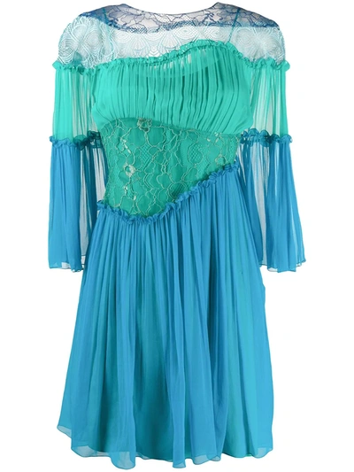Alberta Ferretti Ruffle-trimmed Panelled Dress In Blue