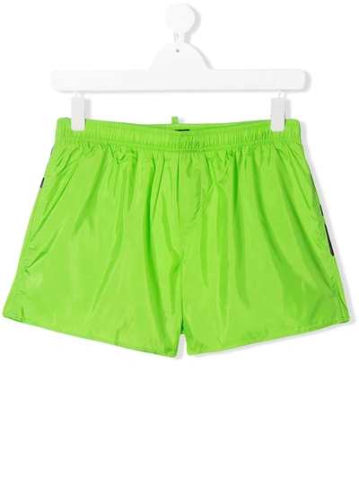Dsquared2 Teen Logo Printed Swim Shorts In Green