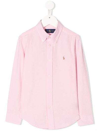 Ralph Lauren Kids' Button-down Logo Shirt In Pink