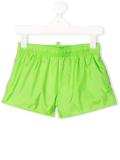 Dsquared2 Kids' Logo Printed Nylon Swim Shorts In Green