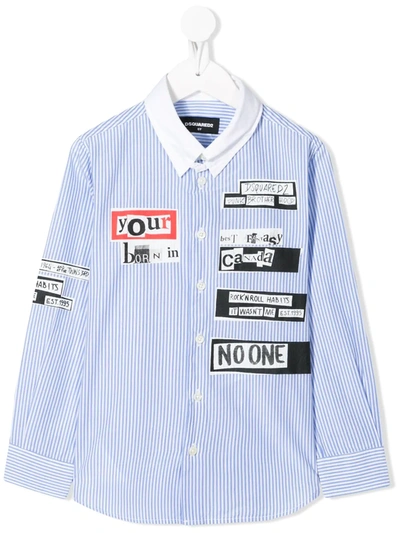 Dsquared2 Kids' Newspaper Print Striped Shirt In Azzuro