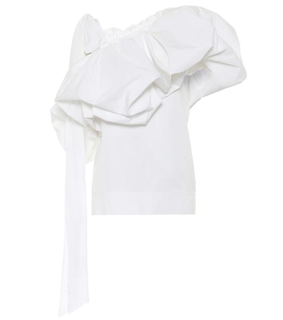 Valentino Asymmetric Gathered Cotton-blend Poplin Top In White