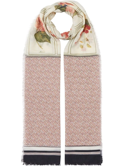 Burberry Botanical And Monogram Print Scarf In Pink