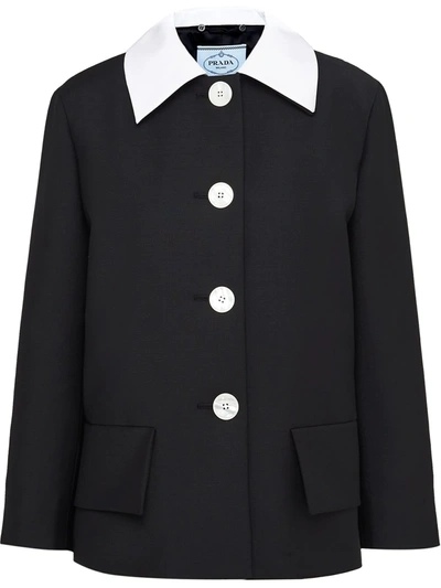 Prada Contrast Collar Mohair Wool Jacket In Black