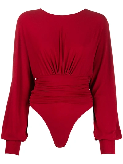 Alexandre Vauthier Ruched Long Sleeve Body In Red