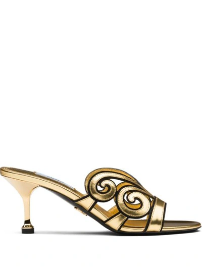 Prada Baroque Details Metallic Sandals In Gold