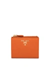 Prada Lettering Logo Compact Wallet In Orange
