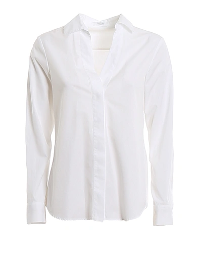 Barba V Neck Cotton Shirt In White