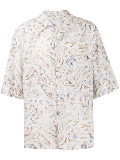 Lemaire Paper Crease Print Cotton Short Sleeve Button-up Shirt In Multicolor